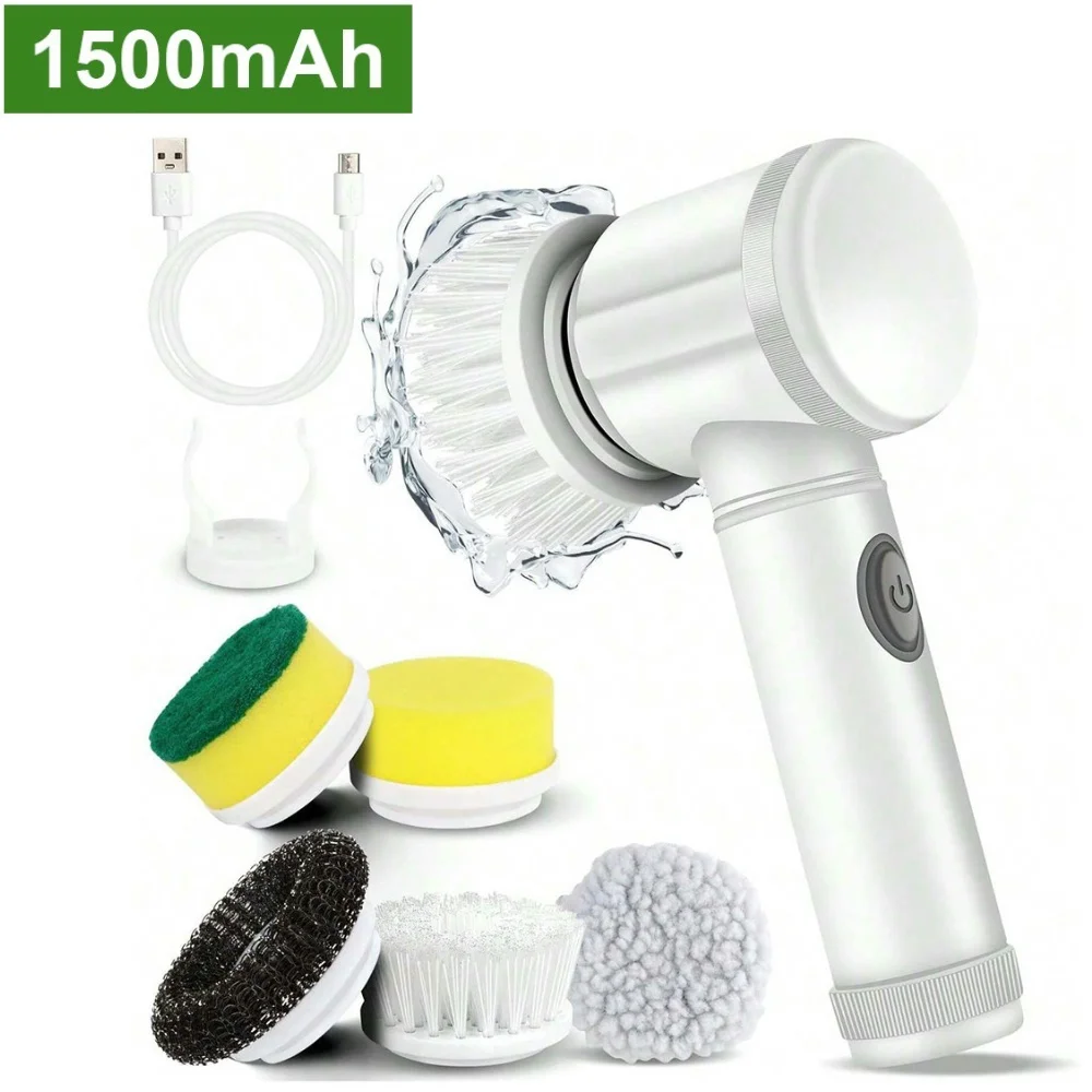 Electric Spin Scrubber Rechargeable with 5PCS Brush Heads Home Electric Rotary Scrubber Bathtub Tile Professional Cleaning Brush