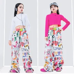 【4-15 Years Old】Girls Fashion Loose Graffiti Trouser Suits Children'S Street Dance Hip Hop Fashion Clothes Girls Spring And S