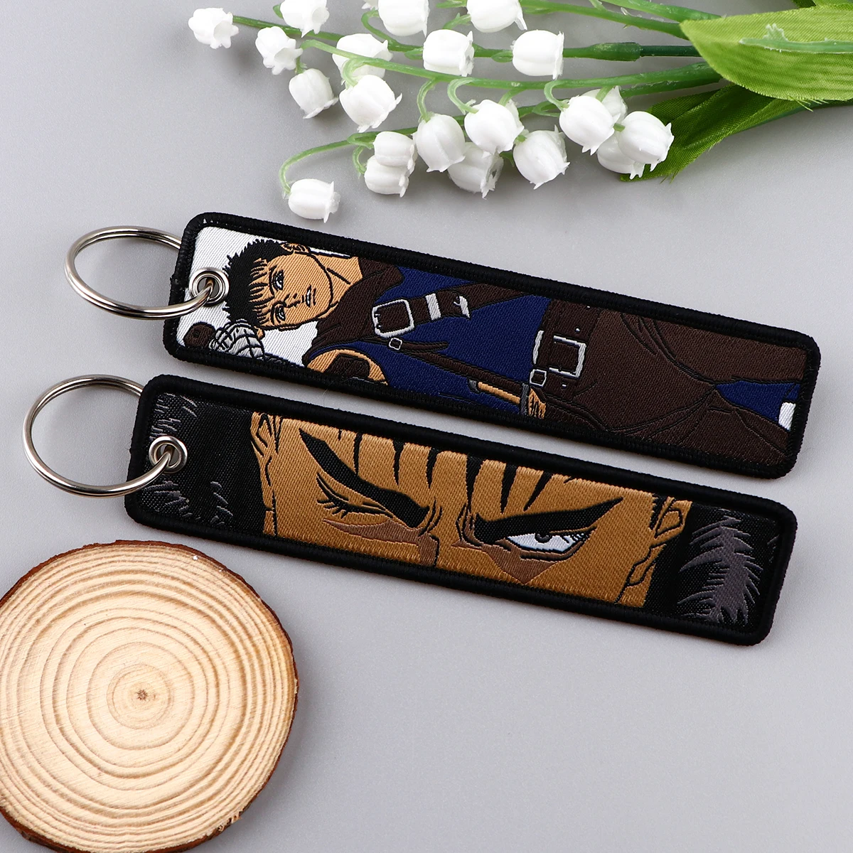 Fantasy Comics Key Tags Manga Warrior Embroidery Key Fobs Keychain for Car Motorcycles Key Pendant Cosplay Accessories Toys Gift
