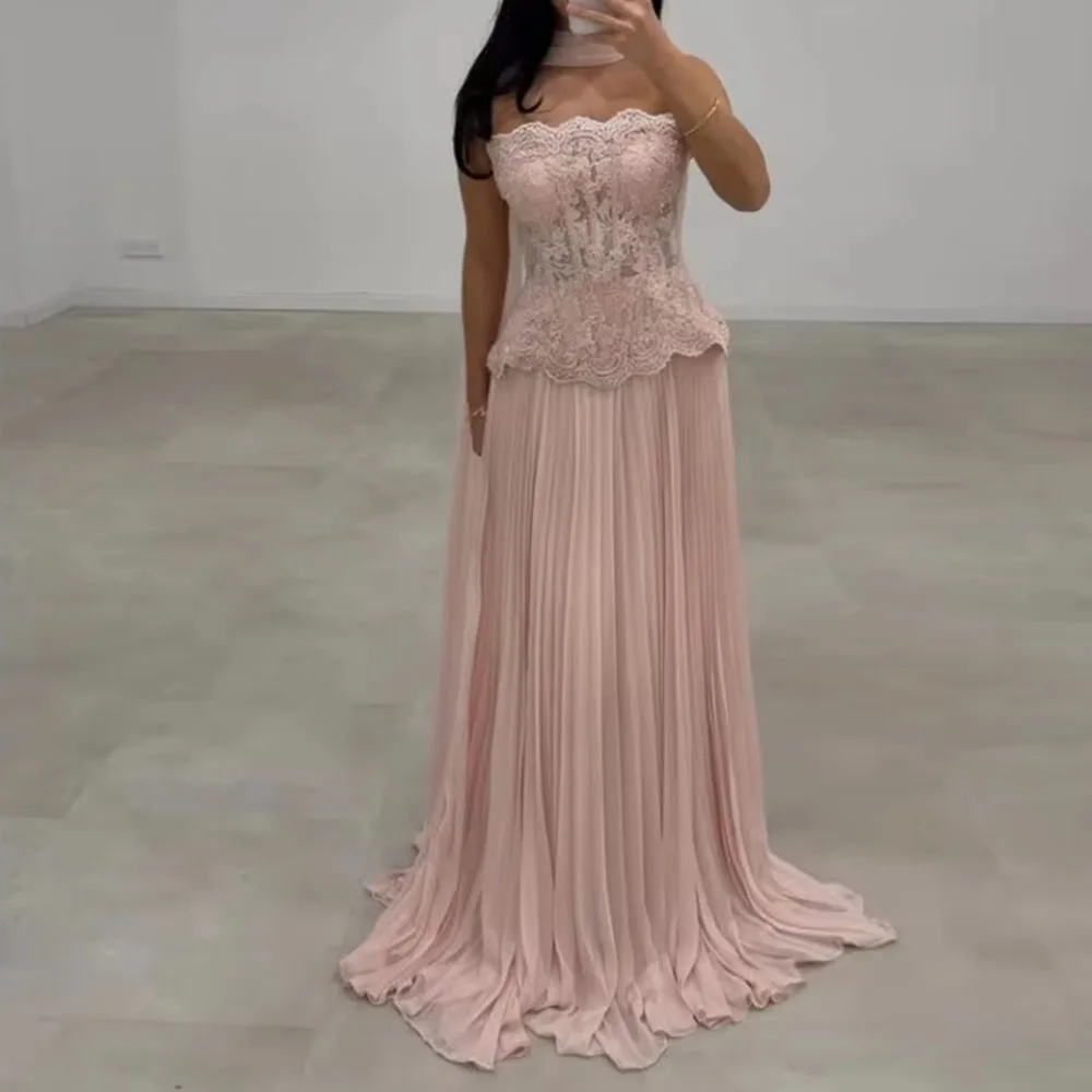 

Вечерние платья 2026: Нежно-розовые вечерние платья без бретелек с открытыми плечами, плиссированные, без рукавов, для выпускного вечера, на заказ