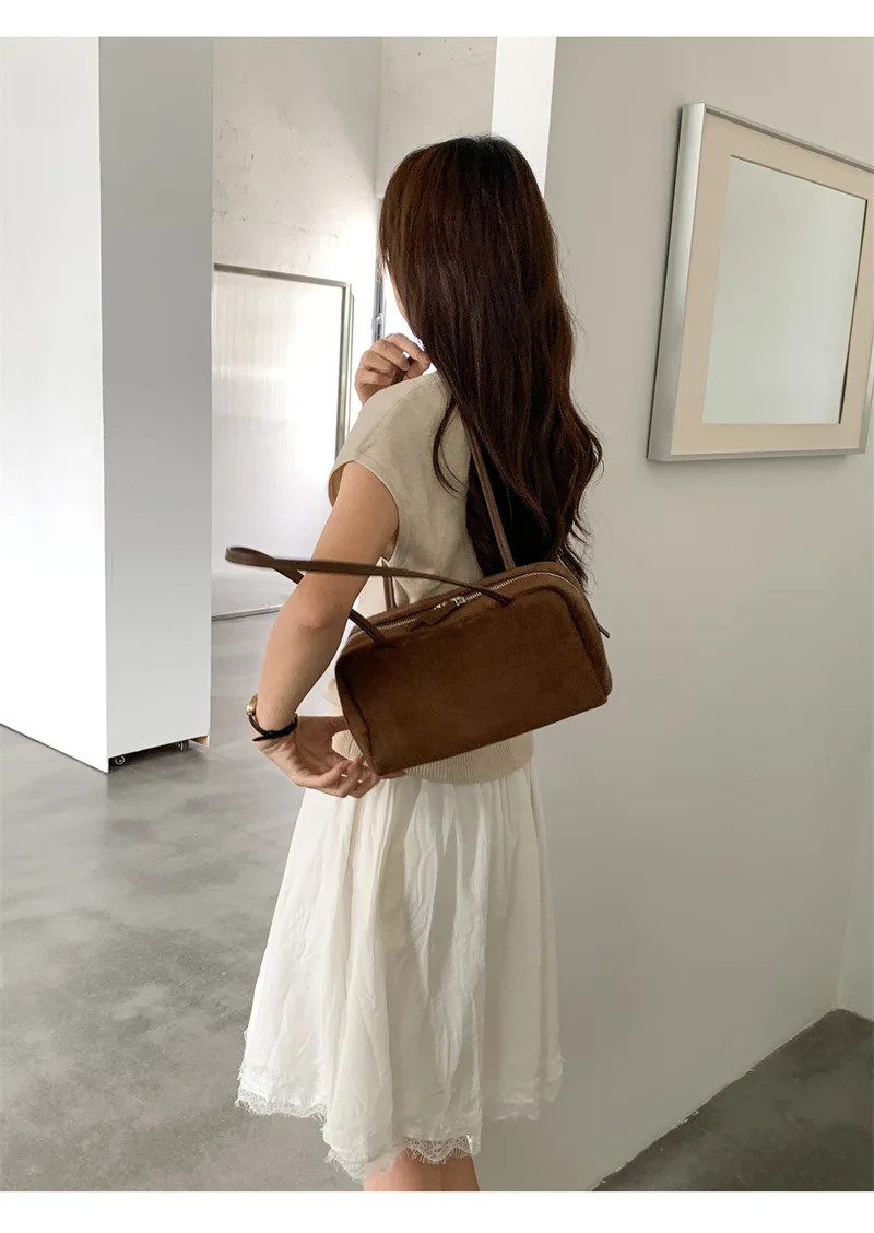 Wildleder Boston Tasche Baguette Tasche Handtasche Schultertasche Damen Vintage Kissen Unterarmtasche für den Alltag – Detail 20