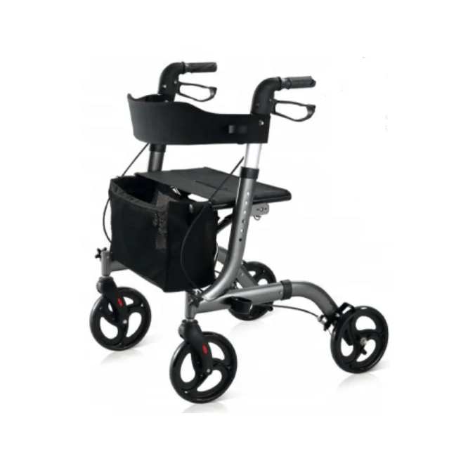 

European Style Ultra Lightweight Folding Walker 4 Wheels Shopping Cart Rollator With Seat