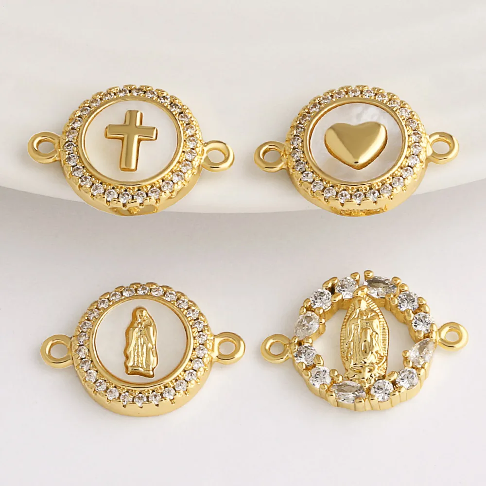 OCESRIO - Dije de Cristal Blanco con la Virgen María para Pulsera, Chapado en Oro sobre Cobre, Cruz, Corazón, Componente para la Fabricación de Joyas, chma549