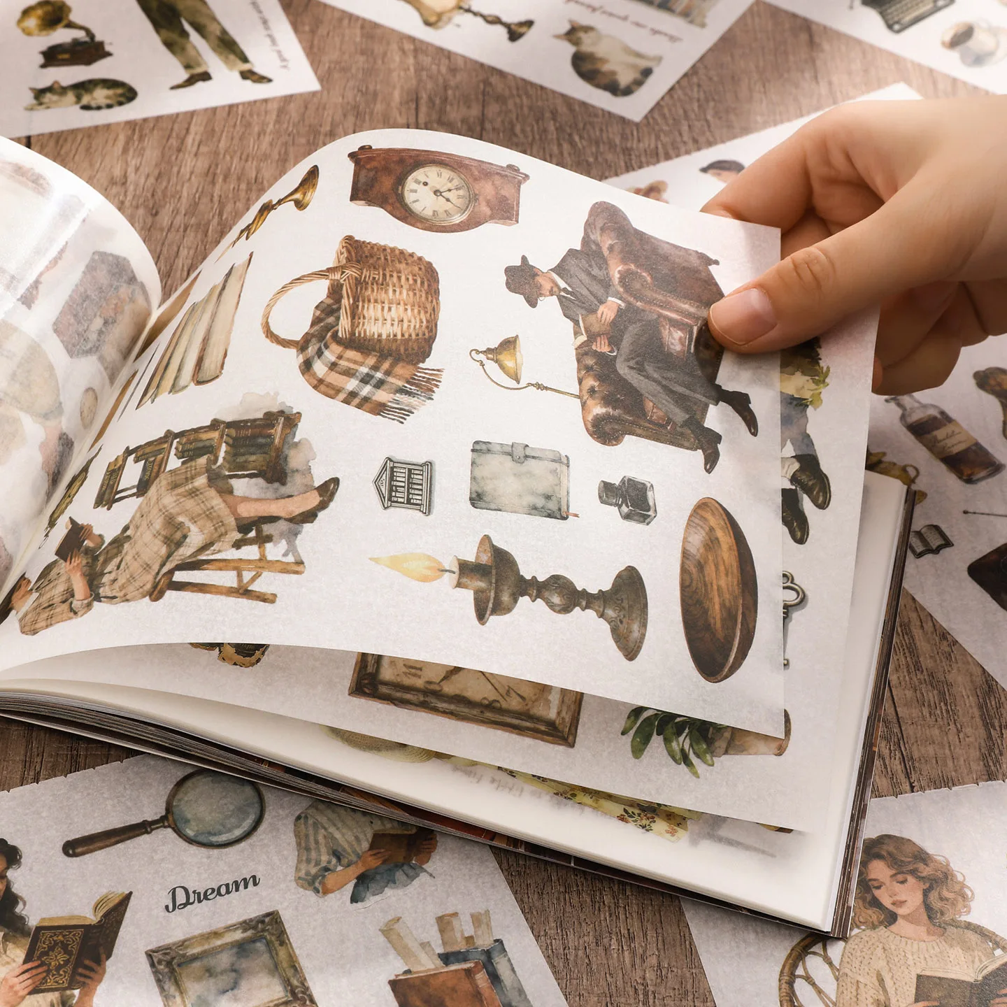 50sheets/book Retro Material Sticker Book Character Pattern Sticker Hand Account Material for Office Photo Frame Decoration Gift
