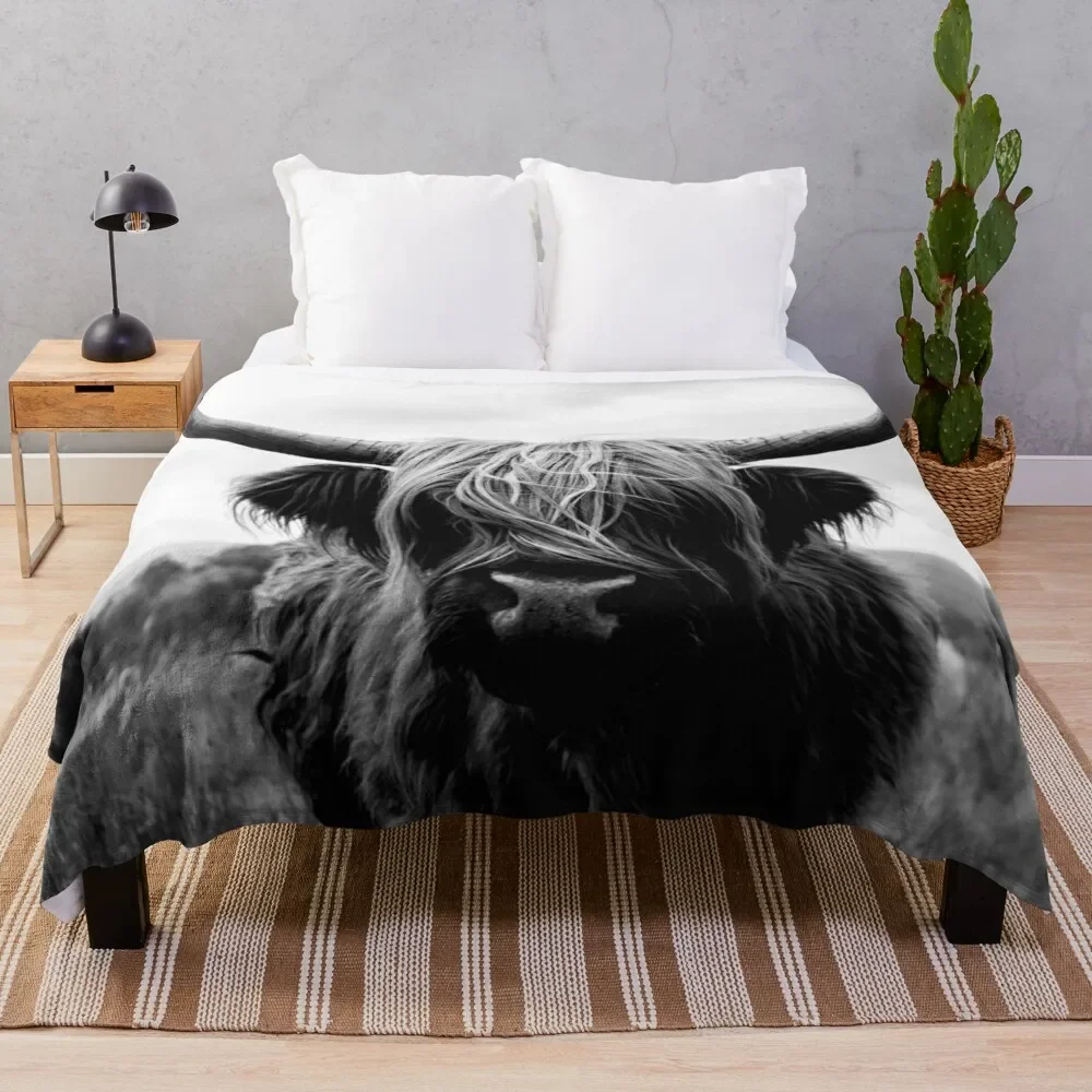 

Scottish Highland Cattle - Black and White Animal Photography Throw Blanket For Baby for babies Summer Beddings Blankets