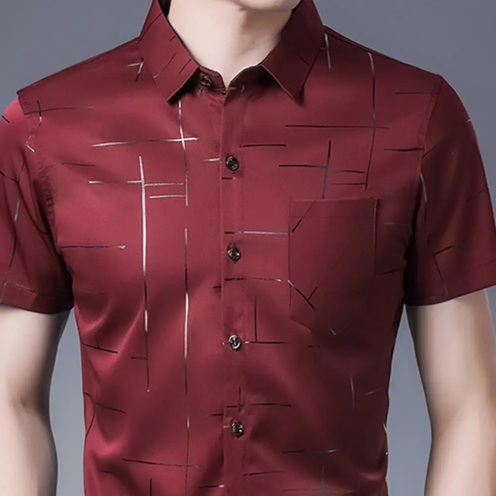 Camisa coreana listrada masculina de negócios, casual, manga curta, sedosa, Japão, Top de trabalho de verão, verão