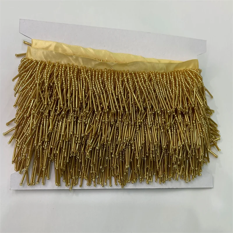 4cm gold color glass Beaded Fringe Tube Tassel Dress Accessories Trim Wedding and Evening Dress Beaded Decoration