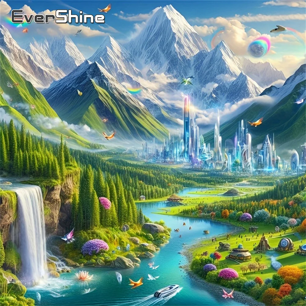 Evershine Diamant-Stickerei Landschaft Vollquadrat-Gemälde Schneeberg-Bild Strass-Mosaik Baum Handgemachtes Hobby-Projekt