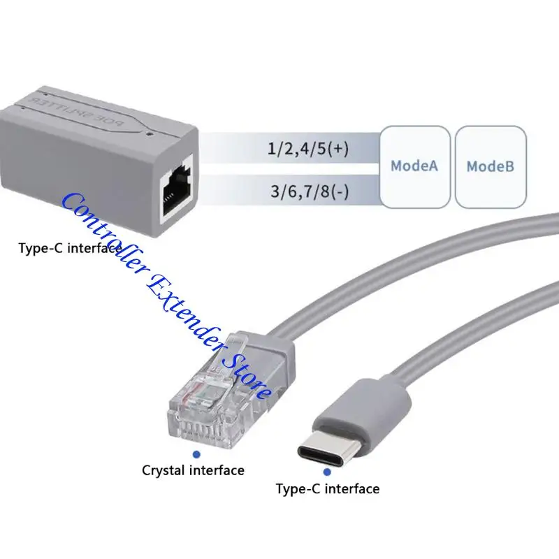 N84B IEEE802.3AF/AT USB C POE Splitter 48V 5V Fuente alimentación para teléfonos inteligentes