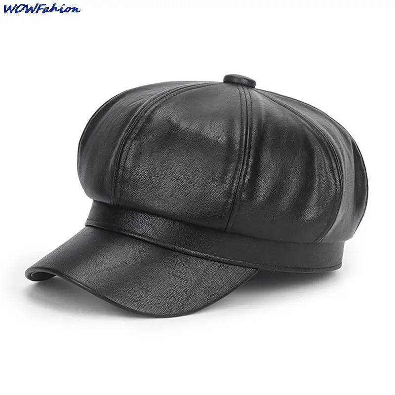 Czapki damskie w jednolitym kolorze gładka ośmiokątne czapka gazeciarza 56CM męskie damskie casualowe Beret damskie Beret skórzany kapelusz