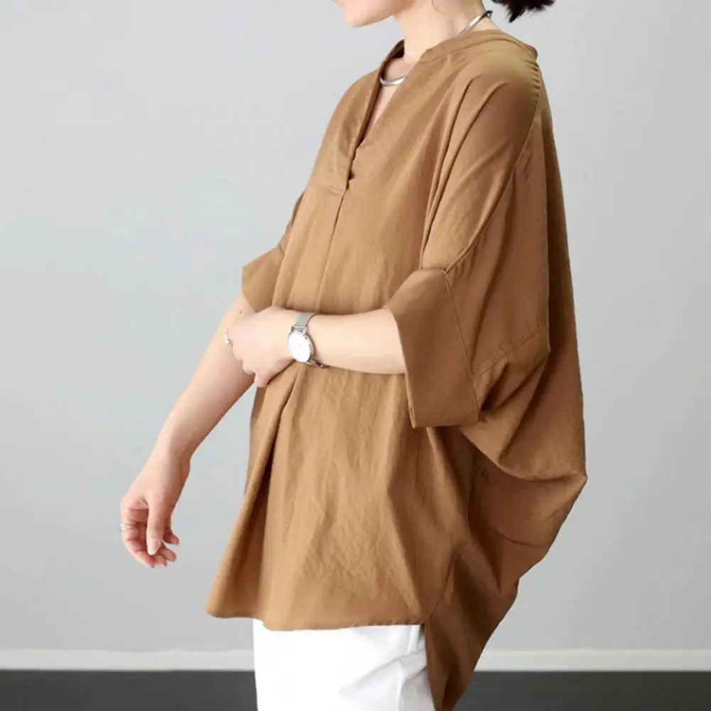 

Loose Fit Bat Sleeve Top Stylish Women's V-neck Batwing Sleeve Casual Shirt for Work Street Wear Loose Fit Pullover for Office