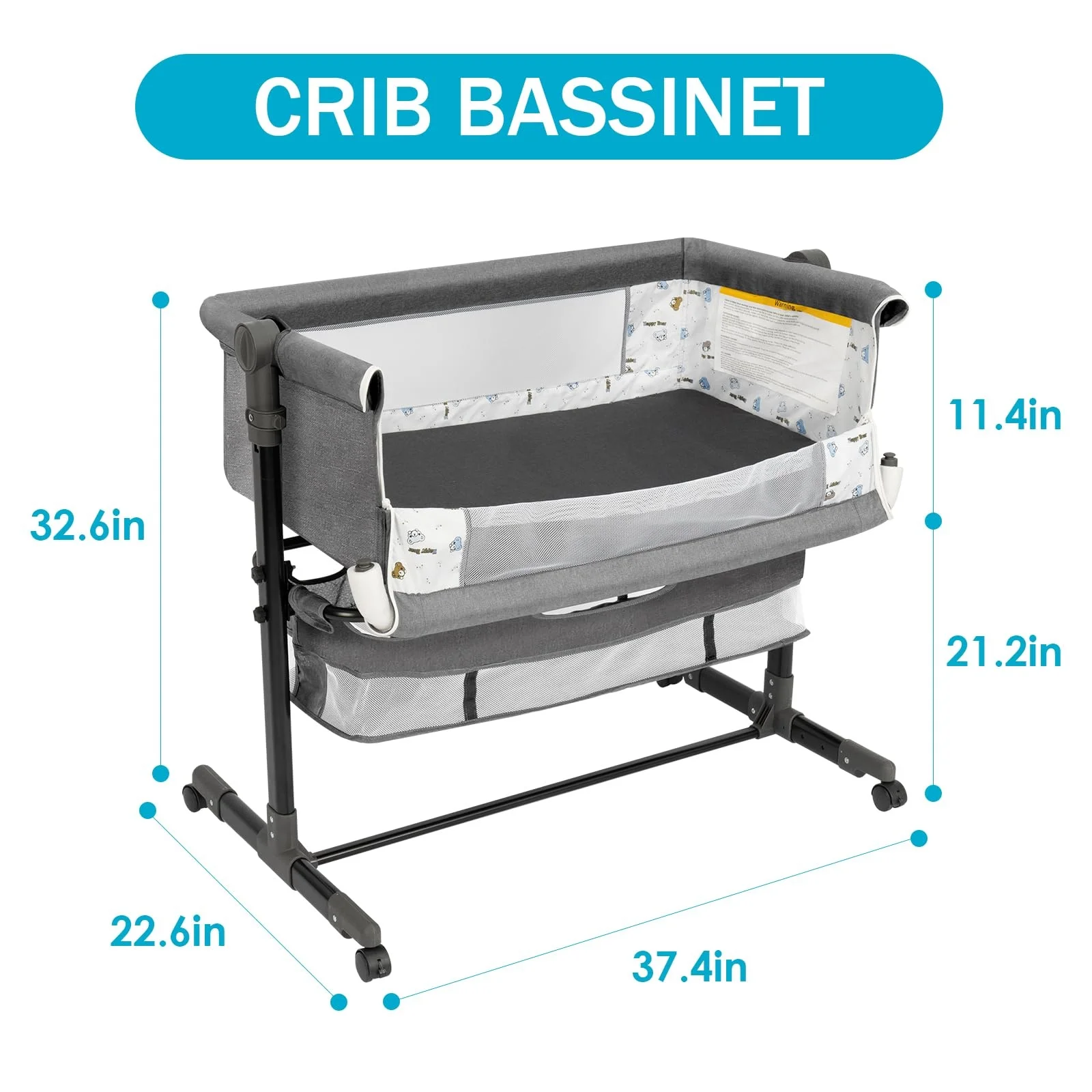 Berço de cabeceira do bebê portátil com colchão e rodas, berço de viagem, dormir para recém-nascidos, ao meu lado cama