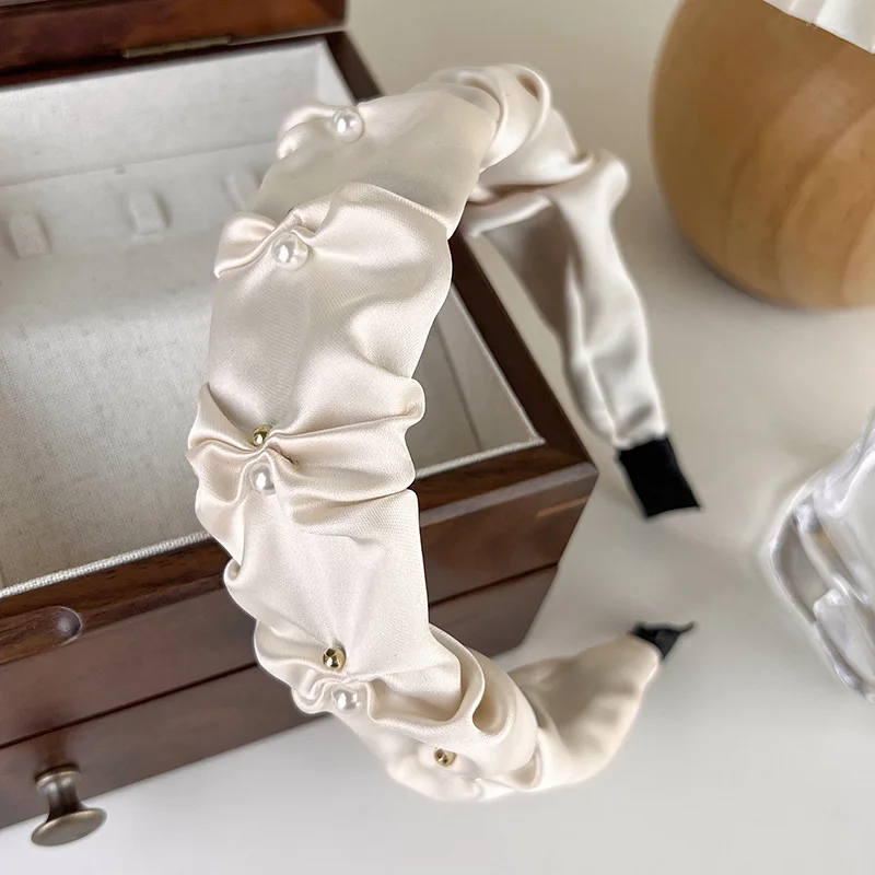 UXSL New Fashion Satin Pearl Wide Headbands for Woman Temperament Elegant Hair Bands Female Versatile Hair Hoop Hair Accessories