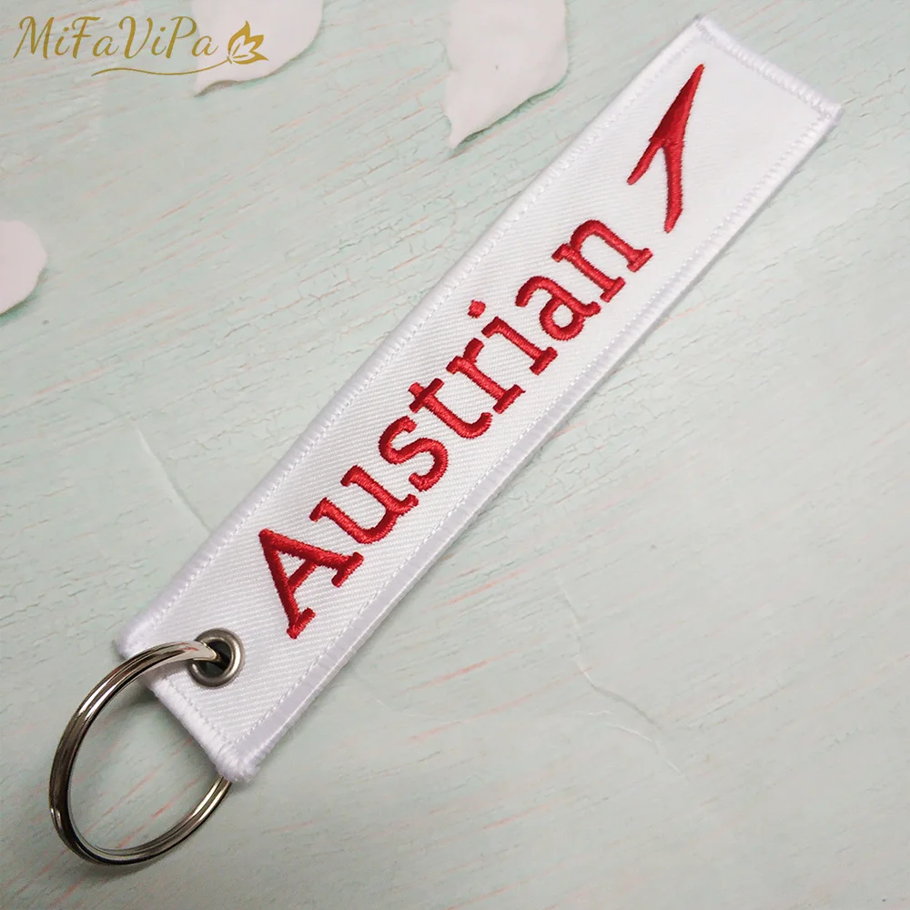 MiFaViPa 1 PC Austrian Keychain New Fashion Trinket Phone Strap Whitewith Red Embroidery FLIGHT CREW Key Chain for Aviation Gift