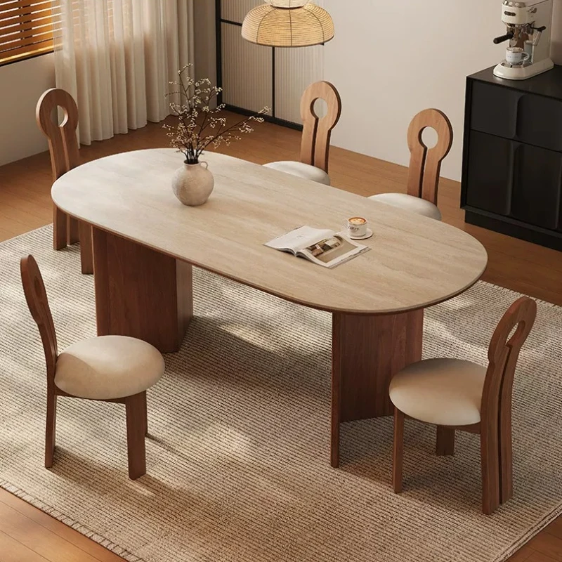 Luxury Solid Wood Travertine Rock Slab Dining Table Pliante Modern Simple Home Dining Tables and Sets of 6 4 Chairs Furniture