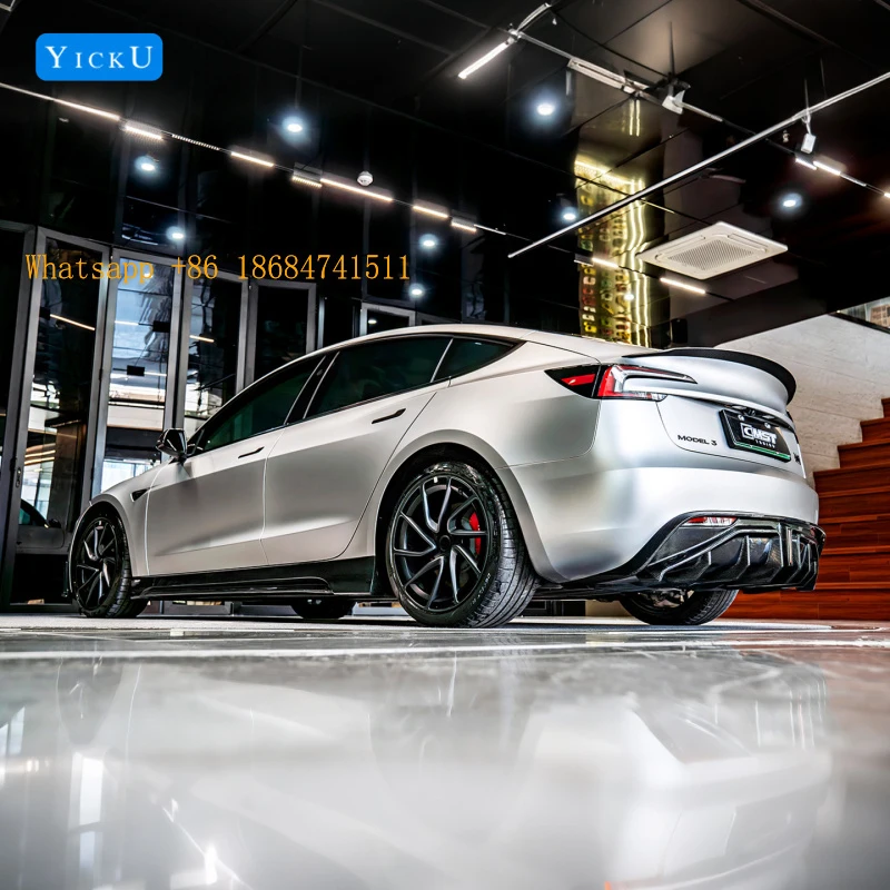 CMST Style Carbon Fiber Aero Kit Model 3 Highland Performance 2024-2025 LED Front Lip Canards Side Skirts Rear Diffuser