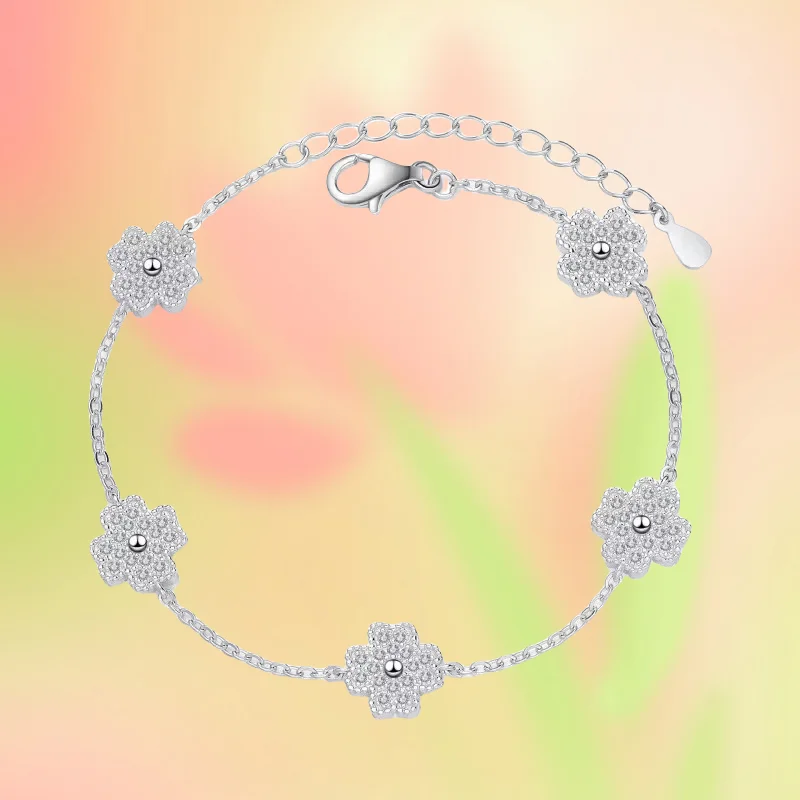 

GRA Certified Dcolor Moissanite Bracelets for Women Sparkling Five Flowers Luxury Chain PT950 Platinum Jewelry Lady BirthdayGift