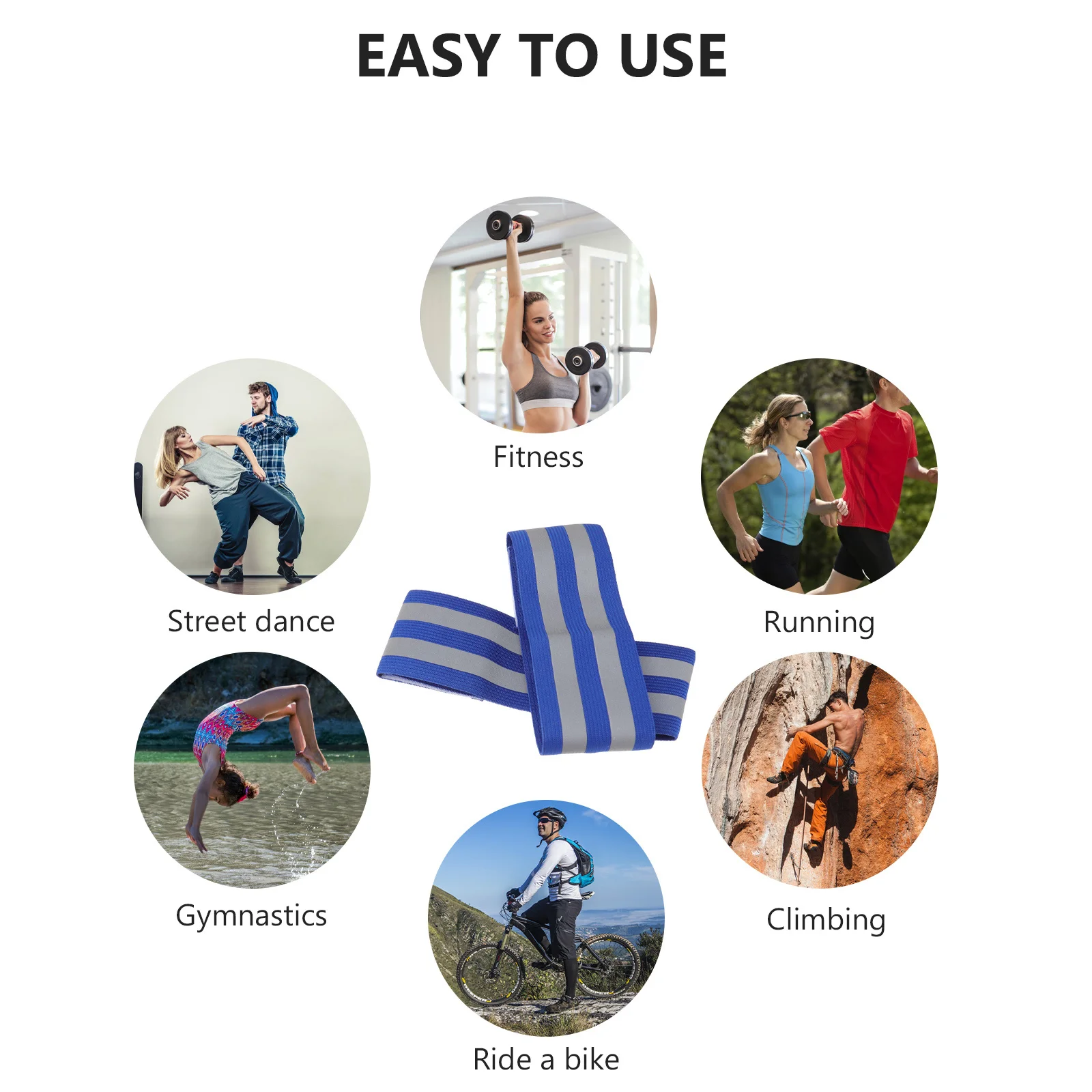 زوج من الملحقات الرياضية العاكسة ذات الشريط المطاطي الأزرق وحزام الأمان عالي الوضوح للمشي والجري وركوب الدراجات #3