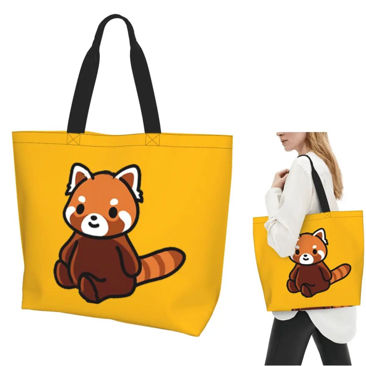 Red Panda Shopping Tote Bag Canvas Large Capacity Shoulder Bags Shopper Grocery Handbag for Women