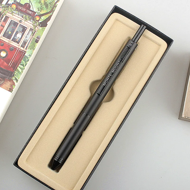 4 In 1 Multifunction Luxury Pen, 0.7mm 3 Color Ballpoint 0.5mm Mechanical Pencil, Gravity Sensor Metal Retractable Pens