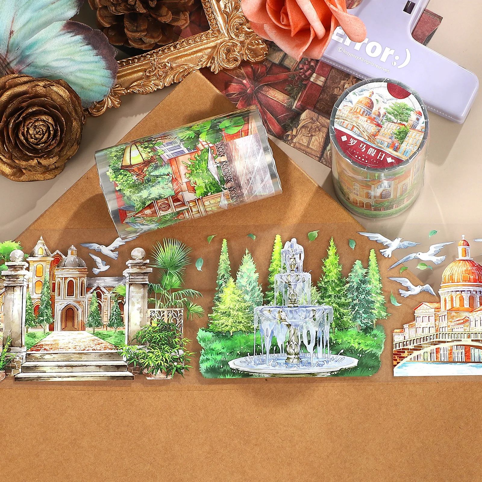 

70 мм * 5 м винтажный римский праздничный пейзаж, замок с растениями, ПЭТ-лента, креативный материал для журнала «сделай сам», коллаж, канцелярские принадлежности для скрапбукинга