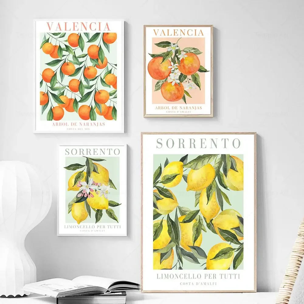 Valência laranja sorrento limão pêssego sicília vintage cartazes e impressões arte da parede pintura em tela fotos de parede cozinha casa de