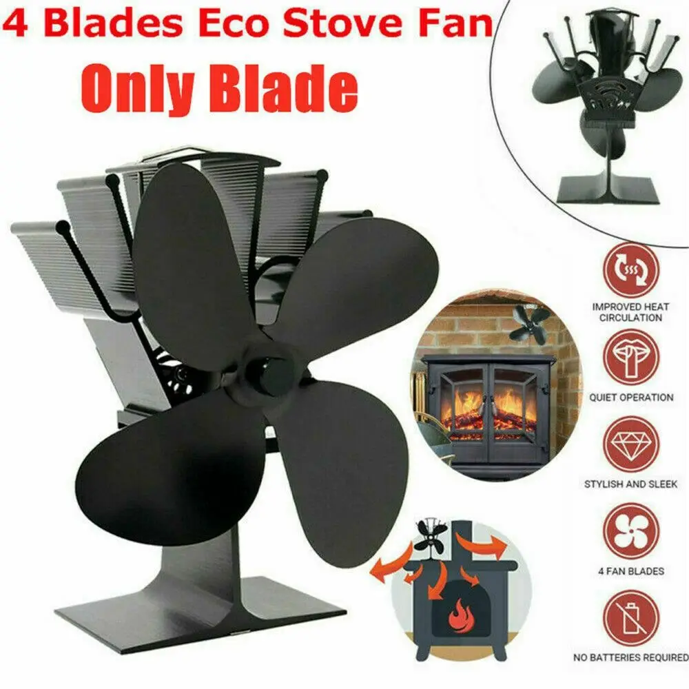 Heat Power Stove Top Fan For Wood Burner Log Burning Fire 4 Blades Fireplace Parts