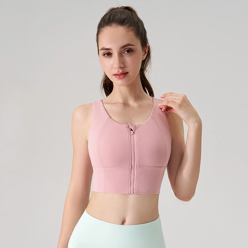 

1pc Women 2026 High Impact Front Zip Sports Bra Shock Proof Anti Sag Nude Feel Quick Dry Yoga Tank Top With Removable Padded