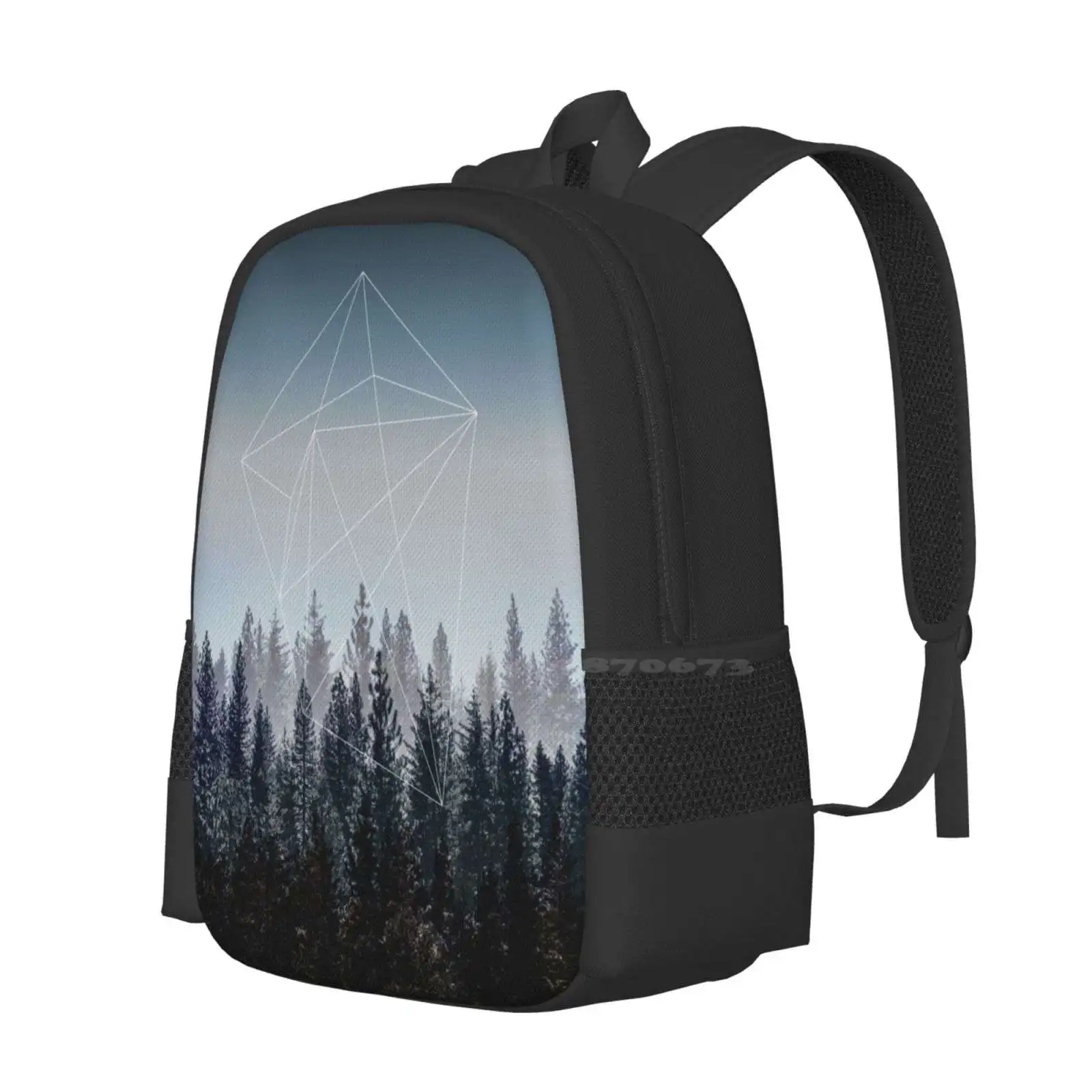 Mochila Escolar de Grande Capacidade, Forma de Silhueta de Floresta Geométrica, Natureza Céu, Natureza Minimalismo, Bosques, Geometria Laptop Bags