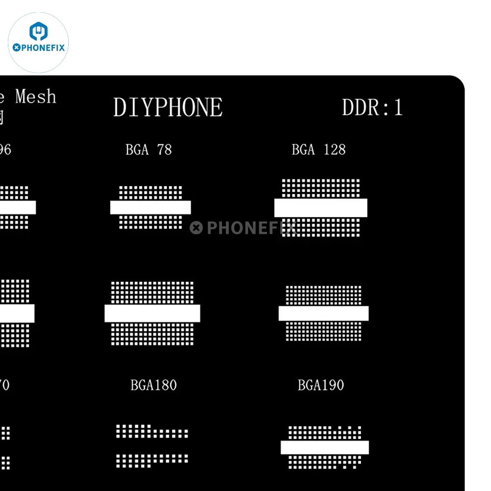Phonefix DDR1 Sliver Black IC 0.25mm BGA Reballing Stencil For DDR BGA78 BGA96 BGA128 BGA190 BGA180 BGA170 BGA60 BGA84 Chip