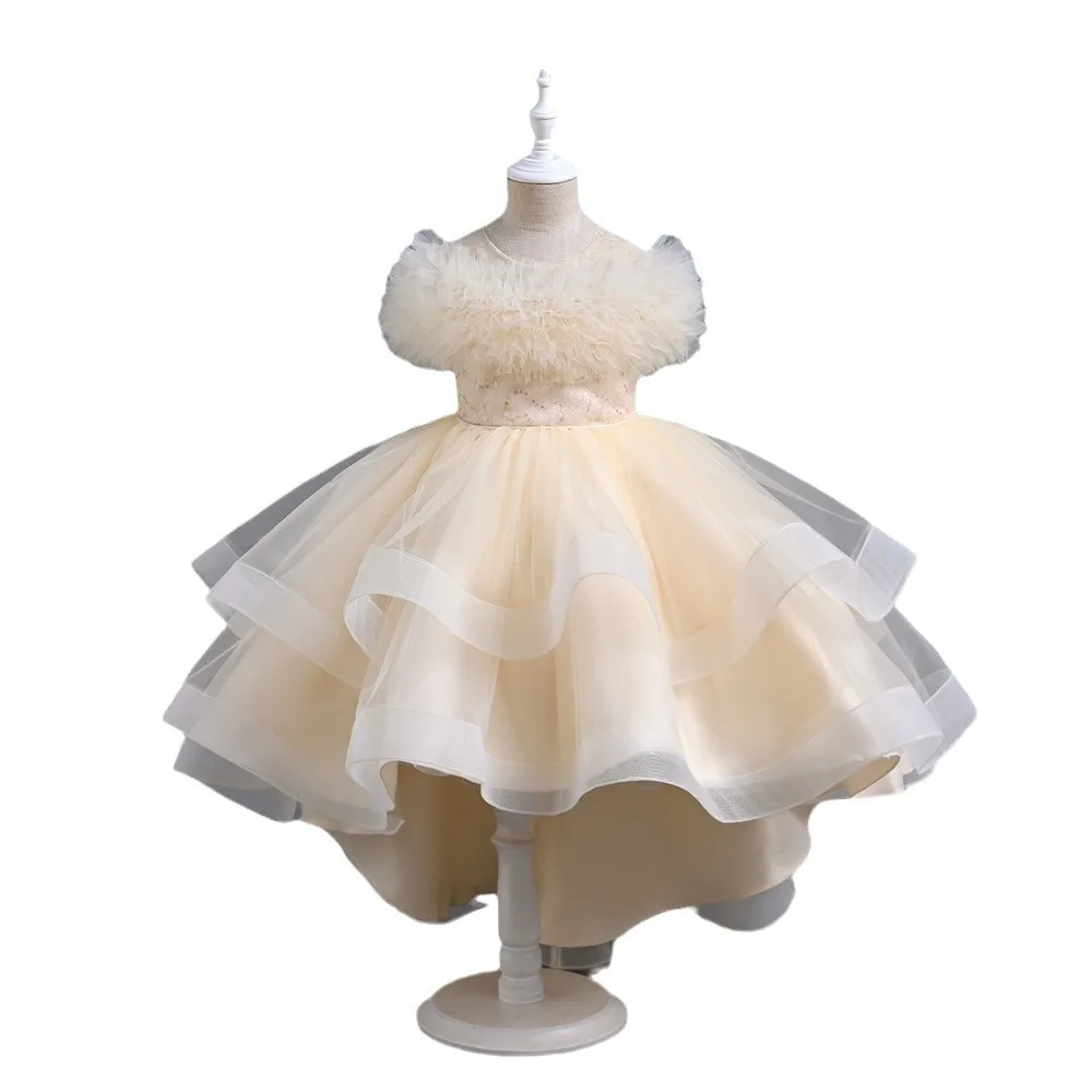 Vestido de princesa fofo infantil, fantasia de palco para meninas, bebê rabo, casamento, florista