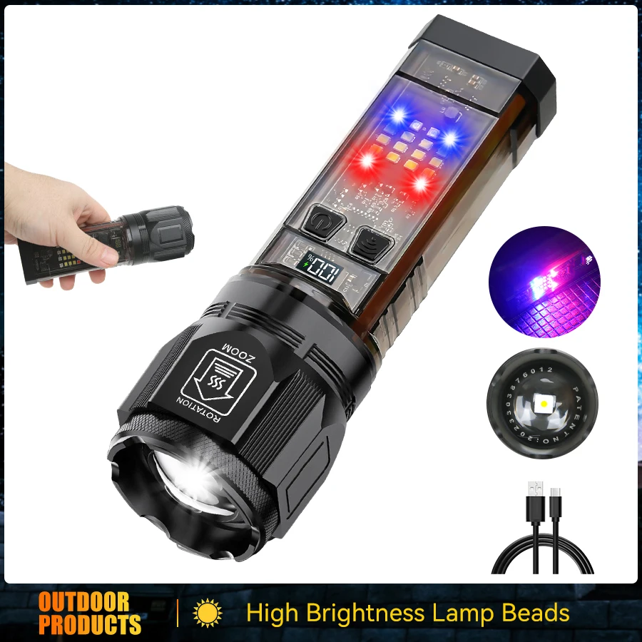 

LED Flashlight Portable Flashlight Rechargeable Work Light Camping Bag Light Dual Light Source Lighting Lantern Outdoor Torch