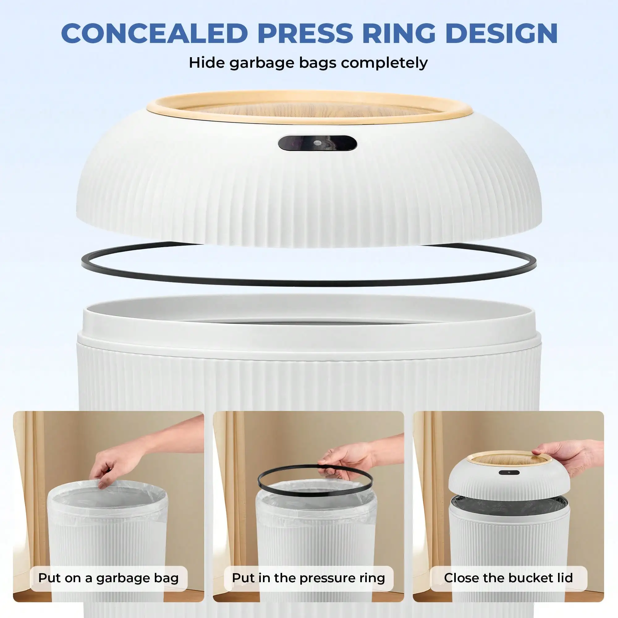 Motion Sensor Trash Can with Lid, Touchless Automatic Waterproof Garbage Bin, Plastic Waste Basket for Kitchen, Bathroom, Office & Outdoor, White