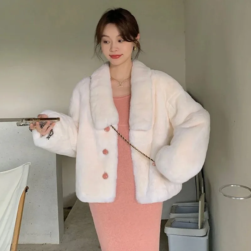 2023 Winter New Women Faux Fur Coat Korean Loose Imitation Mink Fur Short Outcoat Female Thicken Warm Casual Lamb Wool Outwear