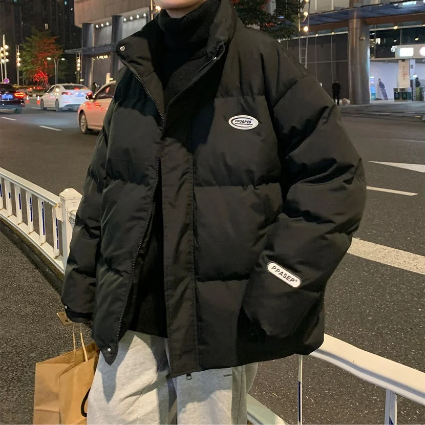 

Men's Winter Thiened Bread Sle down Cotton Jaet Loose Couple Coat Trendy Brand Ins Hong Kong Sle Casual Loose Fit