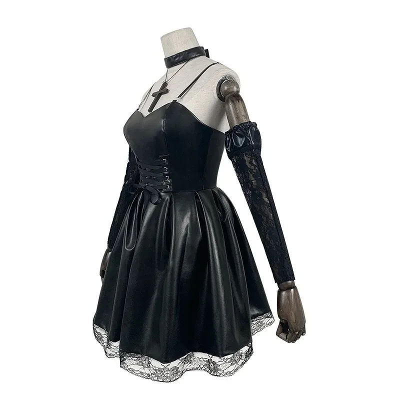 Misa Amane Cosplay Costume Women\'s Japanese Anime with Lace Trim Gothic Style Costume Imitation Leather Sexy Dress Halloween