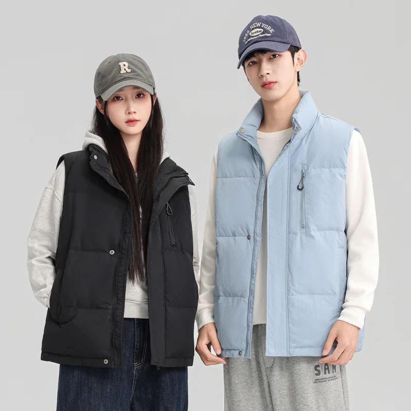 Minsu 2025 New Stand Collar Down Vest Men's Workwear Style Multi-Pocket Warm Fashion Casual Sleeveless Down Jacket Vest