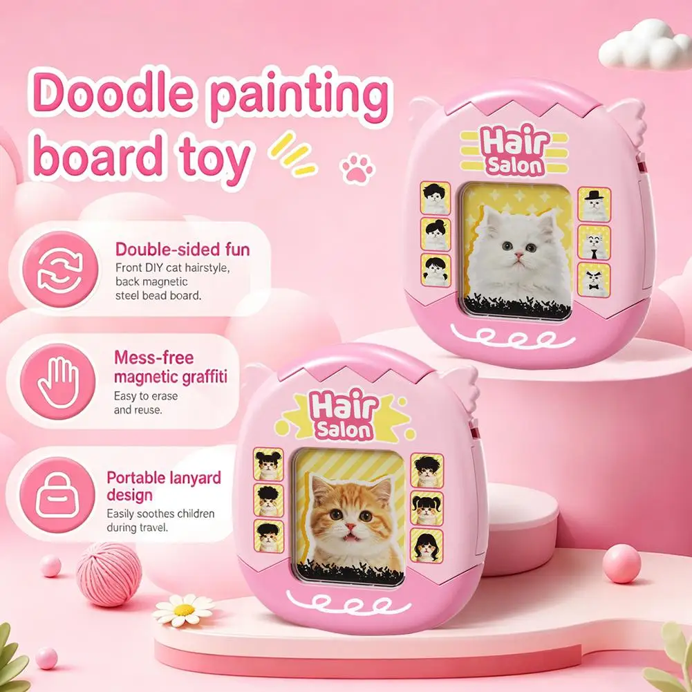 Fidget DIY Haarstil-Schlüsselanhänger Lustiges Mini-Magnetisches Zeichenbrett Stahlperle Kreativer Katzen-Styling-Anhänger Auto-Anhänger – Detail 7