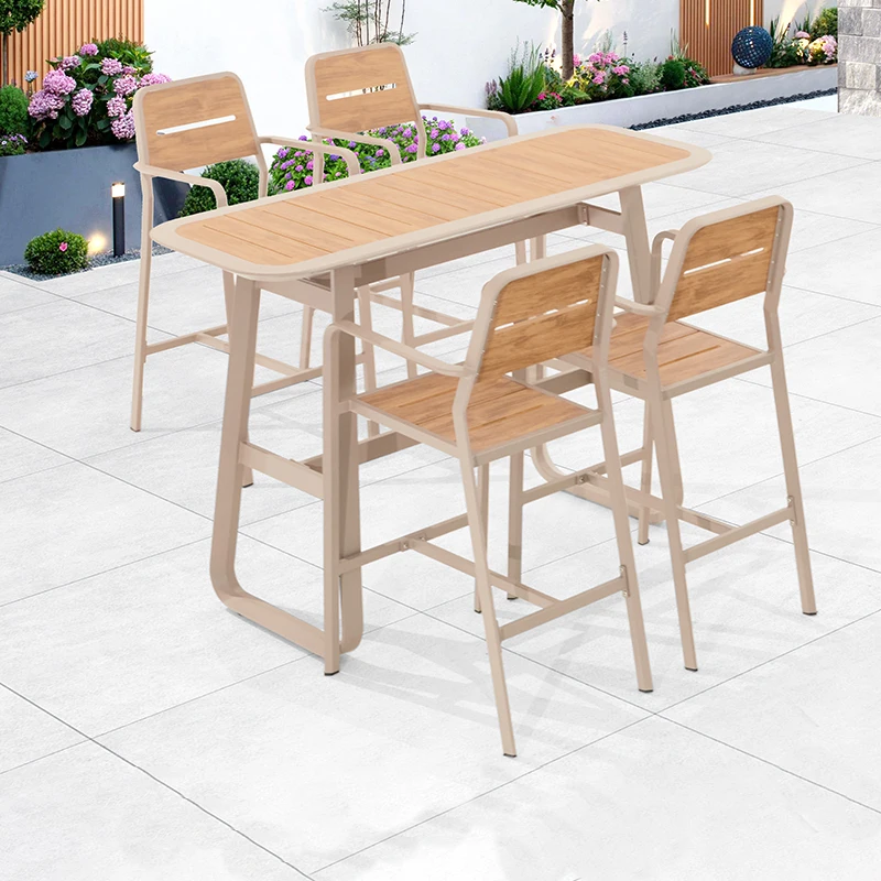 

Хит продаж: современный комплект мебели для улицы из пластика и древесно-полимерного композита (WPC) – высокие барные стулья и стол для ресторана/сада