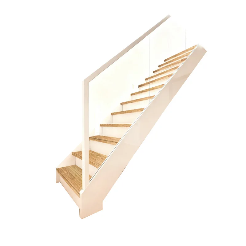 Double Beam Steel Wood Stairs Glass Double Beam Loft Duplex Apartment Straight Ladder Revolving Home Indoor Stairs