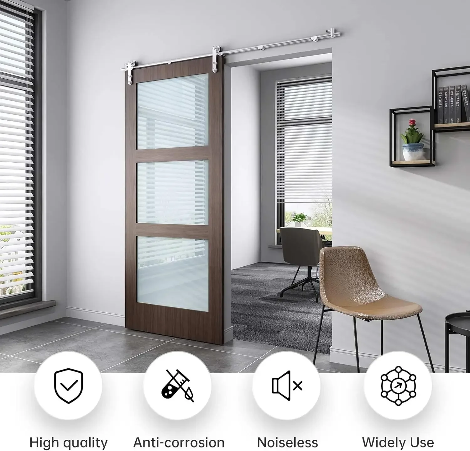 5 FT Stainless Steel Sliding Barn Door Hardware Track Kit,Heavy Duty,Anti-Rust Anti-Corrosion,Slide Smoothly Quietly,Easy Instal