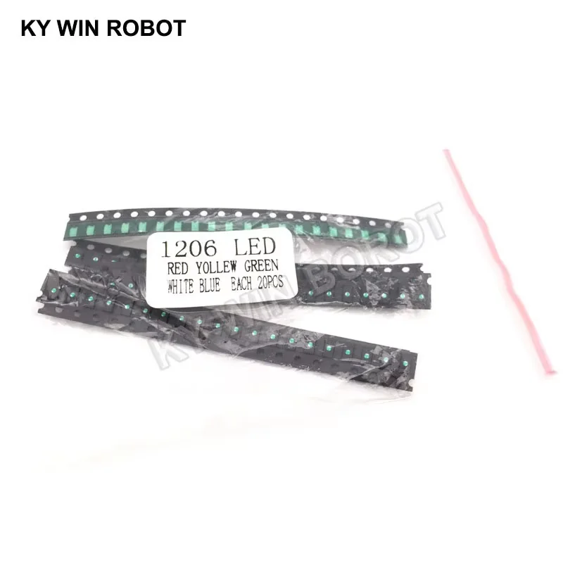 100pcs=5 colors x20pcs 1206 SMD LED light Package Red White Green Blue Yellow 1206 led kit Orange Warm white