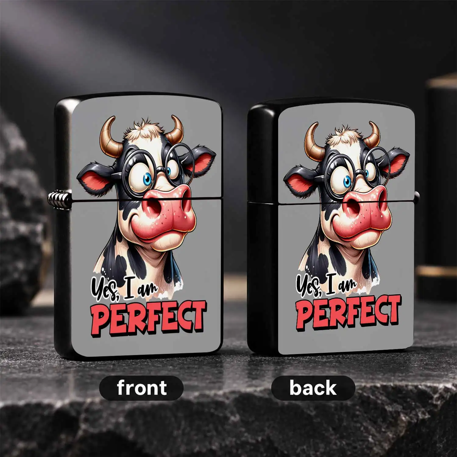 Funny Cartoon Self Praise Cow Portable Lighter Yes I Am Perfect Cute Print Creative Ignition Tool Unique Stylish Handy Item For Daily Party Camping Gatherings Ideal Novelty Gift For Friends Family Members Multi Scene Pr A Humorous And Inter