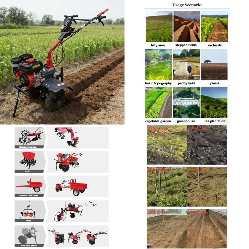 

New POWERAC Mini Walking Tiller Powered Farm Use 4-Row High Productivity Cultivator Rototiller