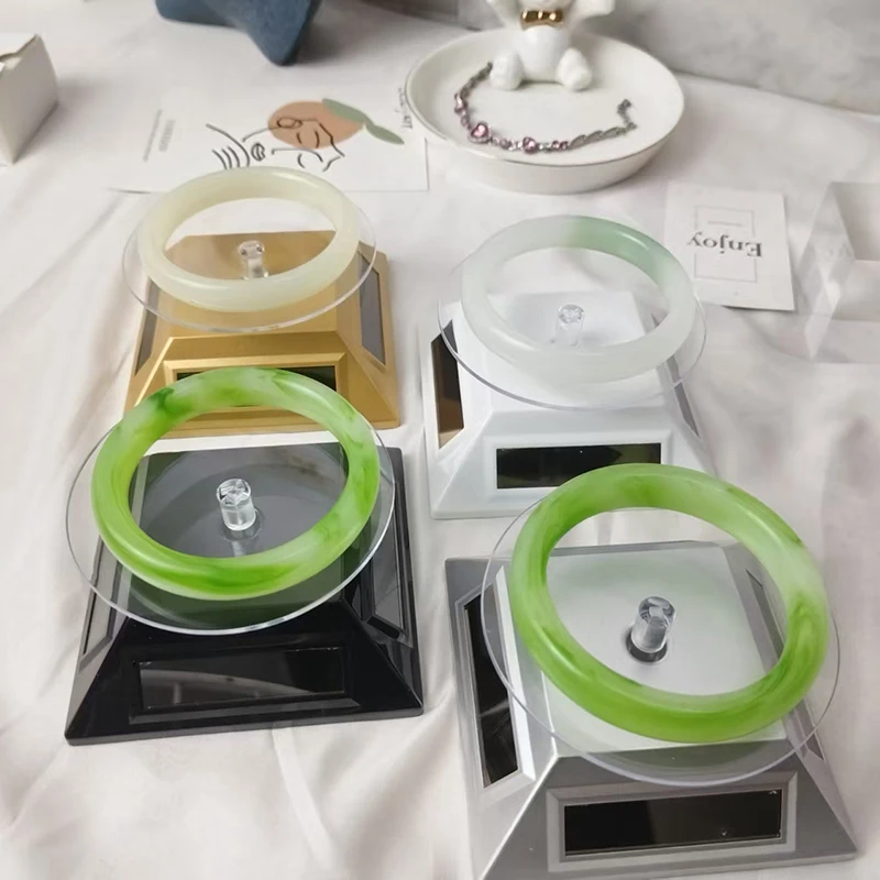 360 Turntable Solar Showcase Rotating Jewelry Watch Ring Phone Stand Display Jewelry Organizer Jewelry Display Stand 4 Colors