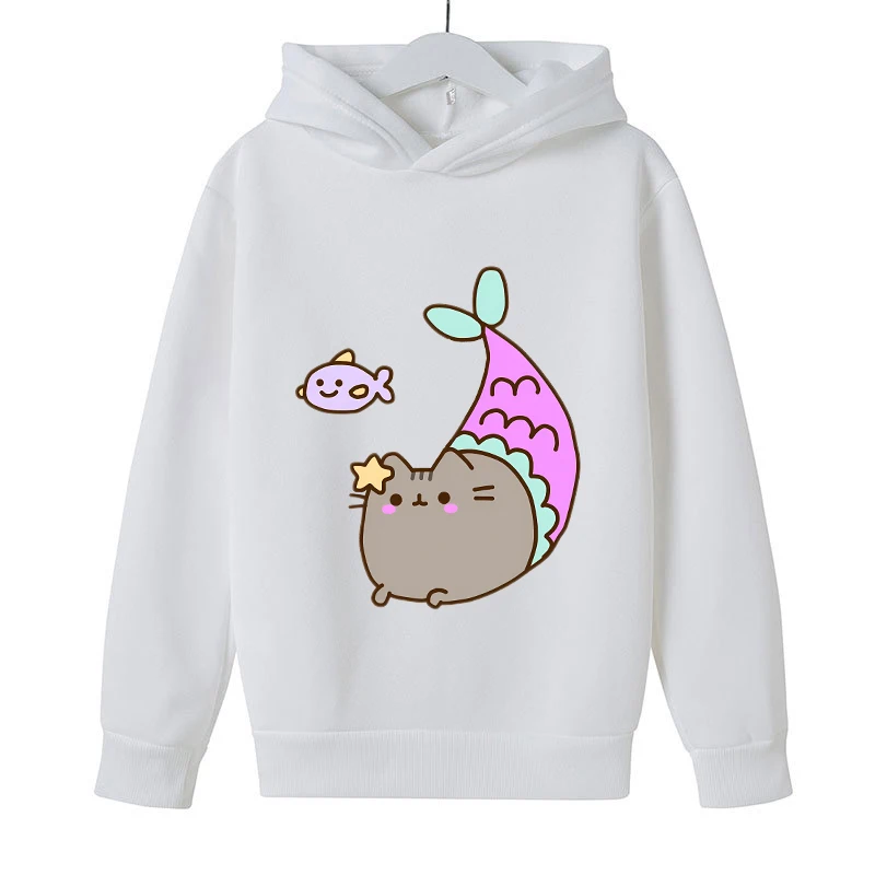 Pusheens Hoodies Kids Winter Warm Thickening Sweatshirt Anime Kawaii Cute Cat Pullover Girls Boys Fashion Tops Clothing Gifts