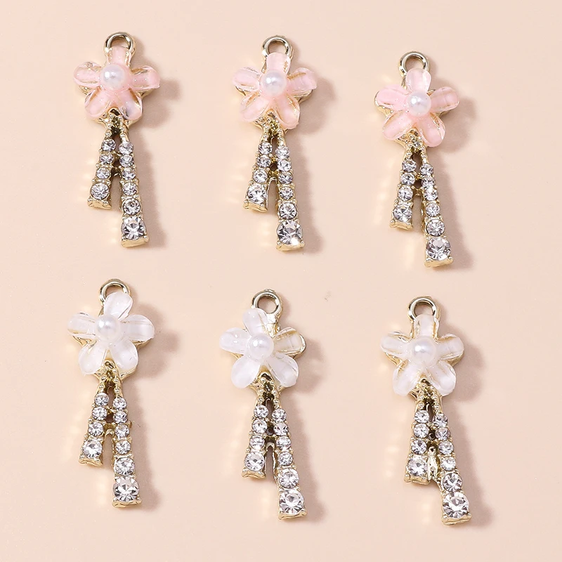 10 Stück niedliche Kristall-Legierungs-Blumenanhänger für die Schmuckherstellung, Tropfenohrringe, Halsketten, Armbänder, DIY-Bastelzubehör – Detail 9