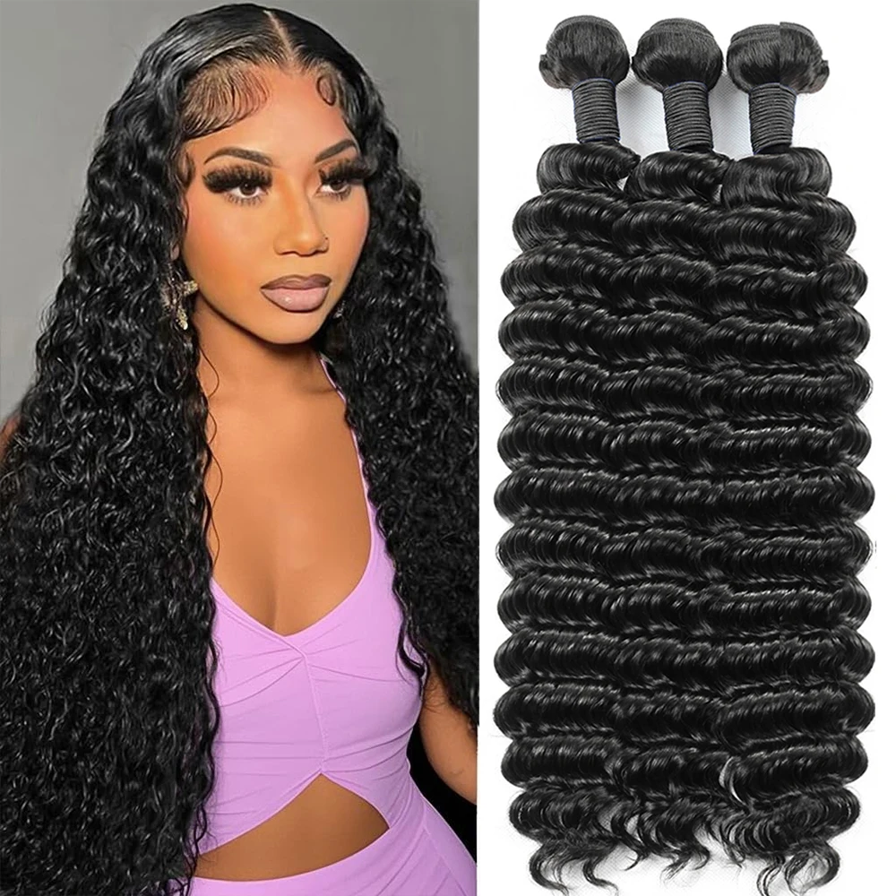 

Пучки глубоких волн, плетение человеческих волос 1/3/4, пучки 12А, необработанные наращивание человеческих волос, глубокие вьющиеся бразильские необработанные волосы Remy