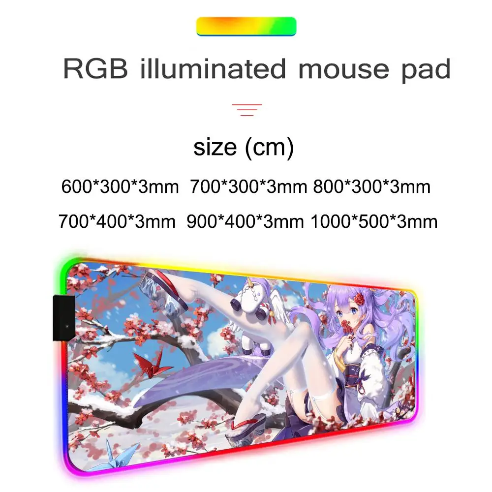 Alfombrilla de ratón de unicornio Azur Lane, alfombrilla de escritorio Rgb para Gamer, retroiluminación Led, configuración de alfombrilla de ratón, accesorios para juegos, alfombrilla de escritorio grande con retroiluminación