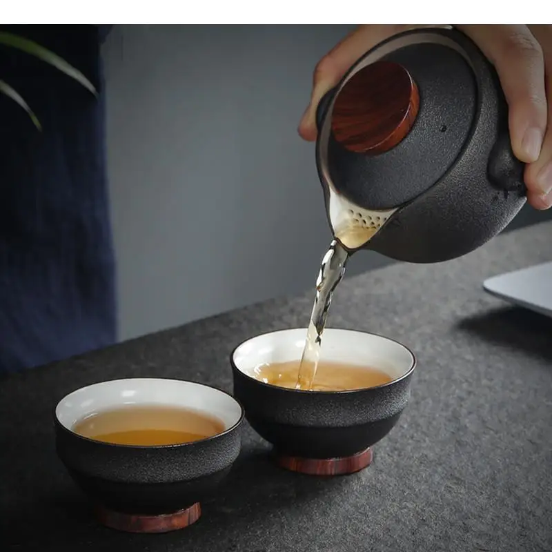 

Ceramics Travel Tea Set One Pot Two Cups Portable Outdoor Tea Making Utensils Cup Pot Whole Set Kung Fu Tea Utensils Gift Box